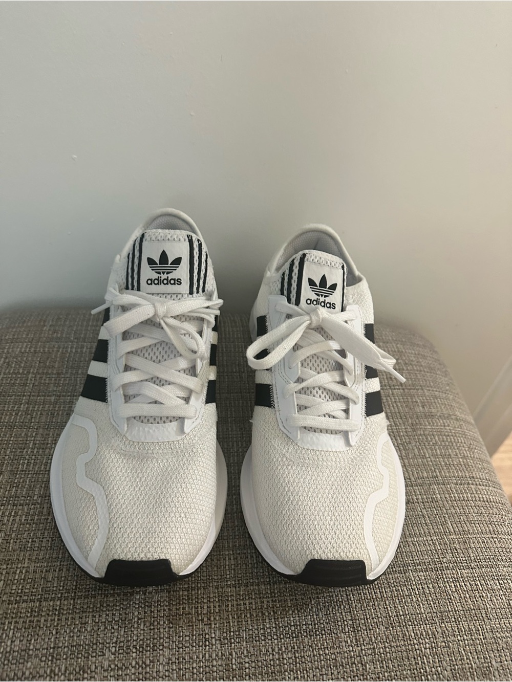 adidas Kids White Sneakers with Black Stripes